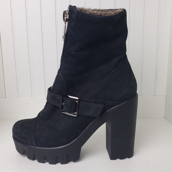 Leather with real fur inside winter Lug heel Boots - Picture 4 of 10